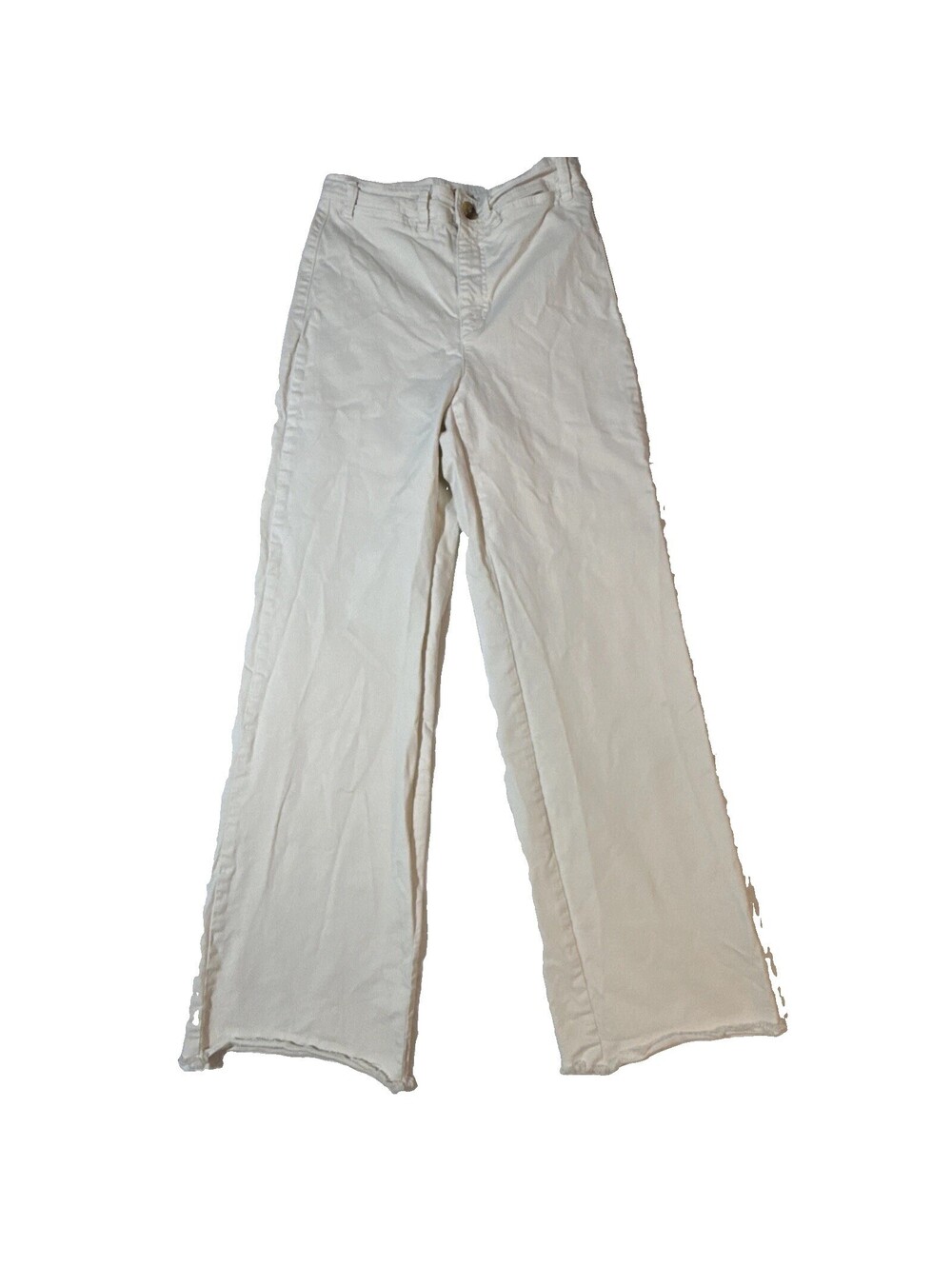 Marine Layer Bridget Pant Full Length Raw Edge Womens 6 Cream Wide Straight Leg